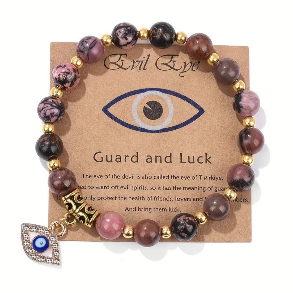 New Evil's Eye Natural Stone Beads Bracelet Vintage Energy Stone Lucky Hand